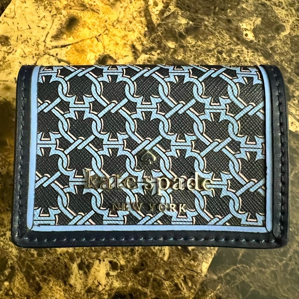 Kate Spade Geometric Blue multi fold wallet NWOT